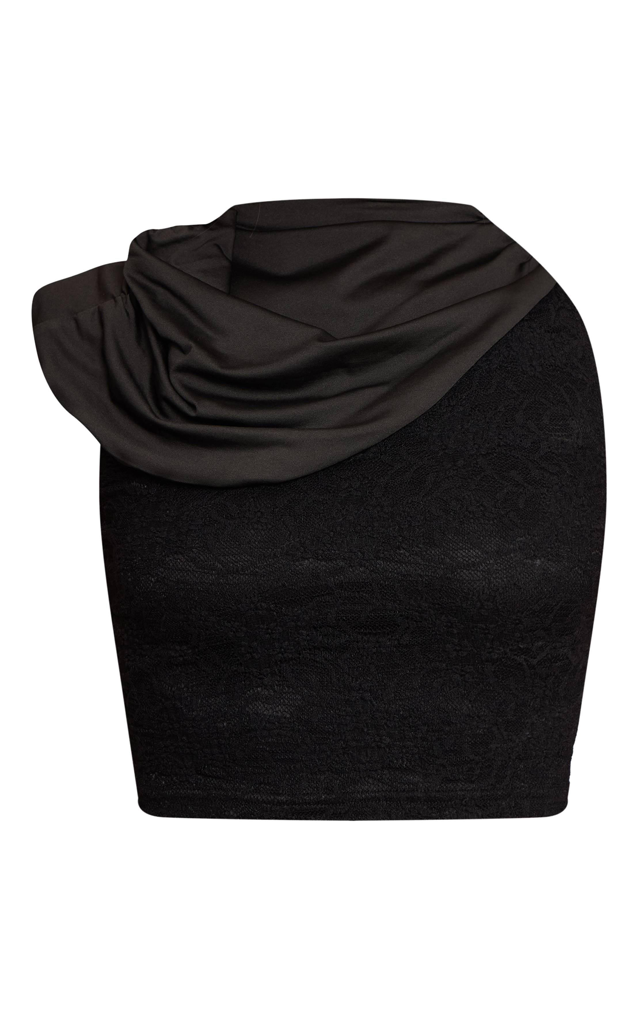 Noir Top Court Cape Froncé En Dentelle Slinky