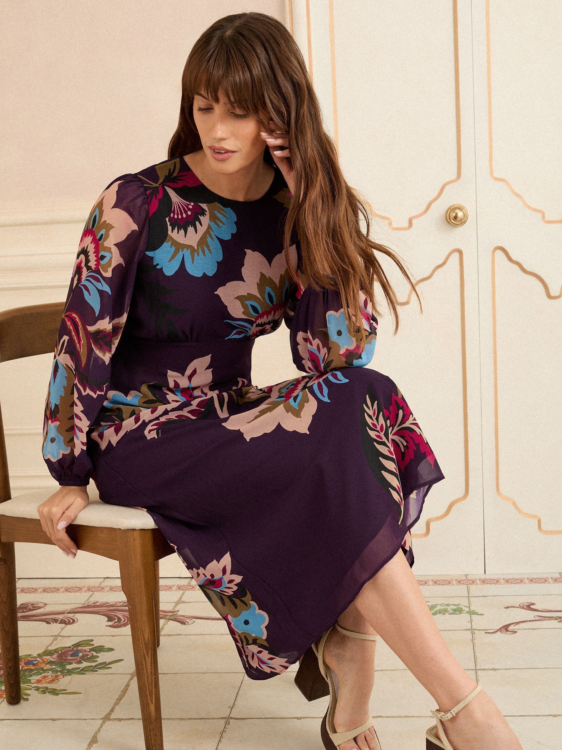 Love & Roses midi-jurk met lange mouwen