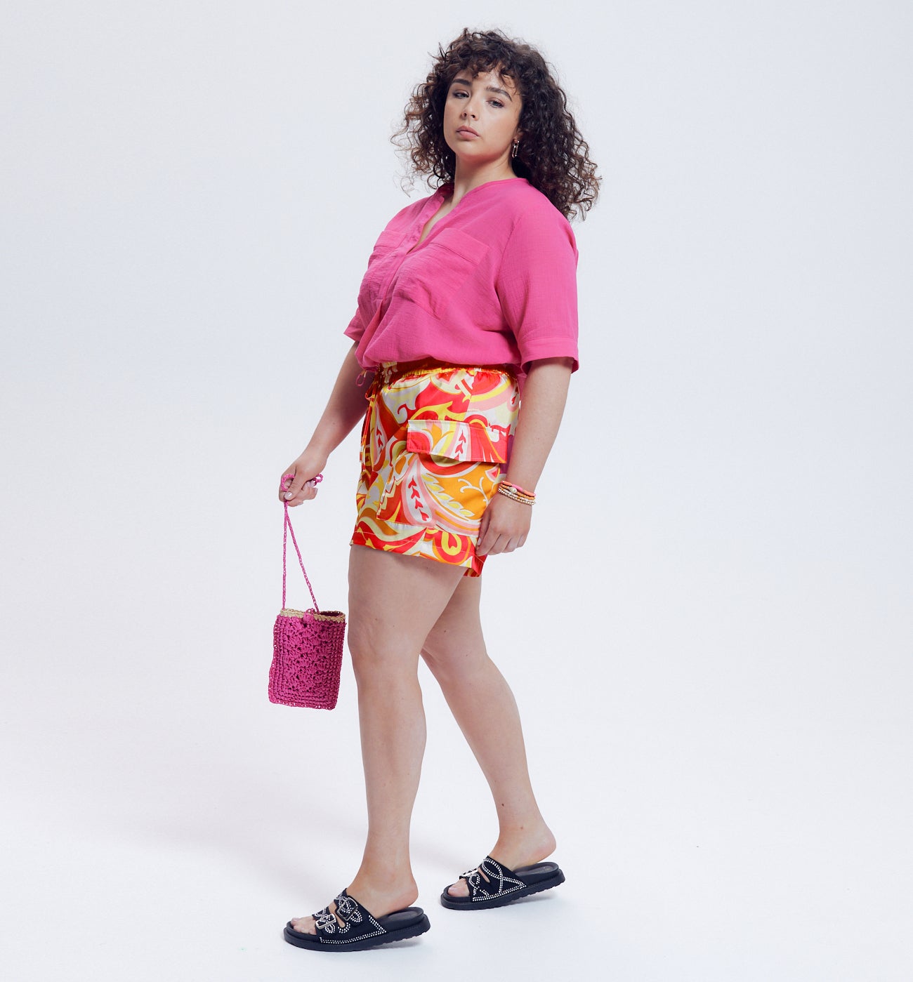 Short cargo en satin imprimé - IMPRIME ROSE
