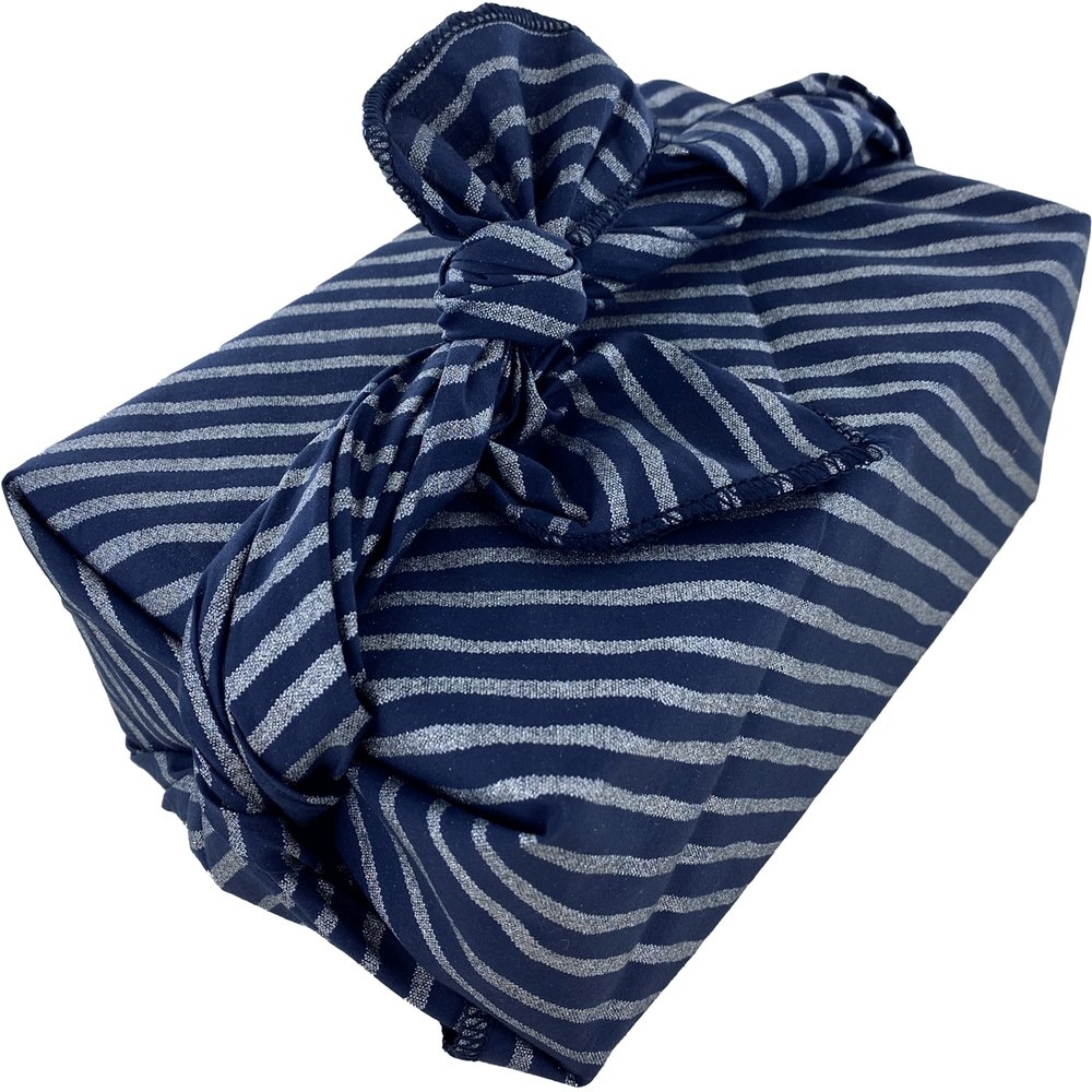 Furoshiki Grand 73 X 73 Cm Rayé Argent Marine