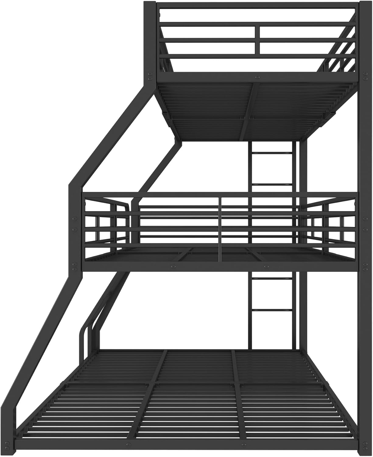 Dreifach-Etagenbett Hochbett 90x200 cm mit Leiter, Metallbett Eisenbett, Familienbett Hochbett für 3 Kinder, Jugendliche und Erwachsene, Schwarz
