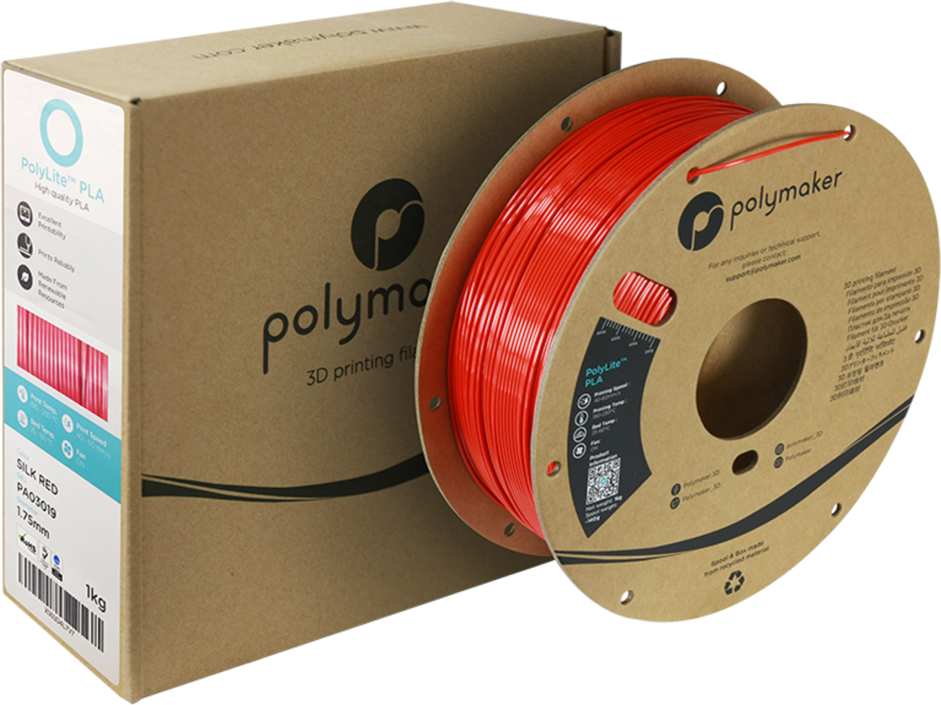 Polymaker  PolyLite Silk PLA Red, 1,75 mm / 1000 g    Glänzendes Seidenfilament
