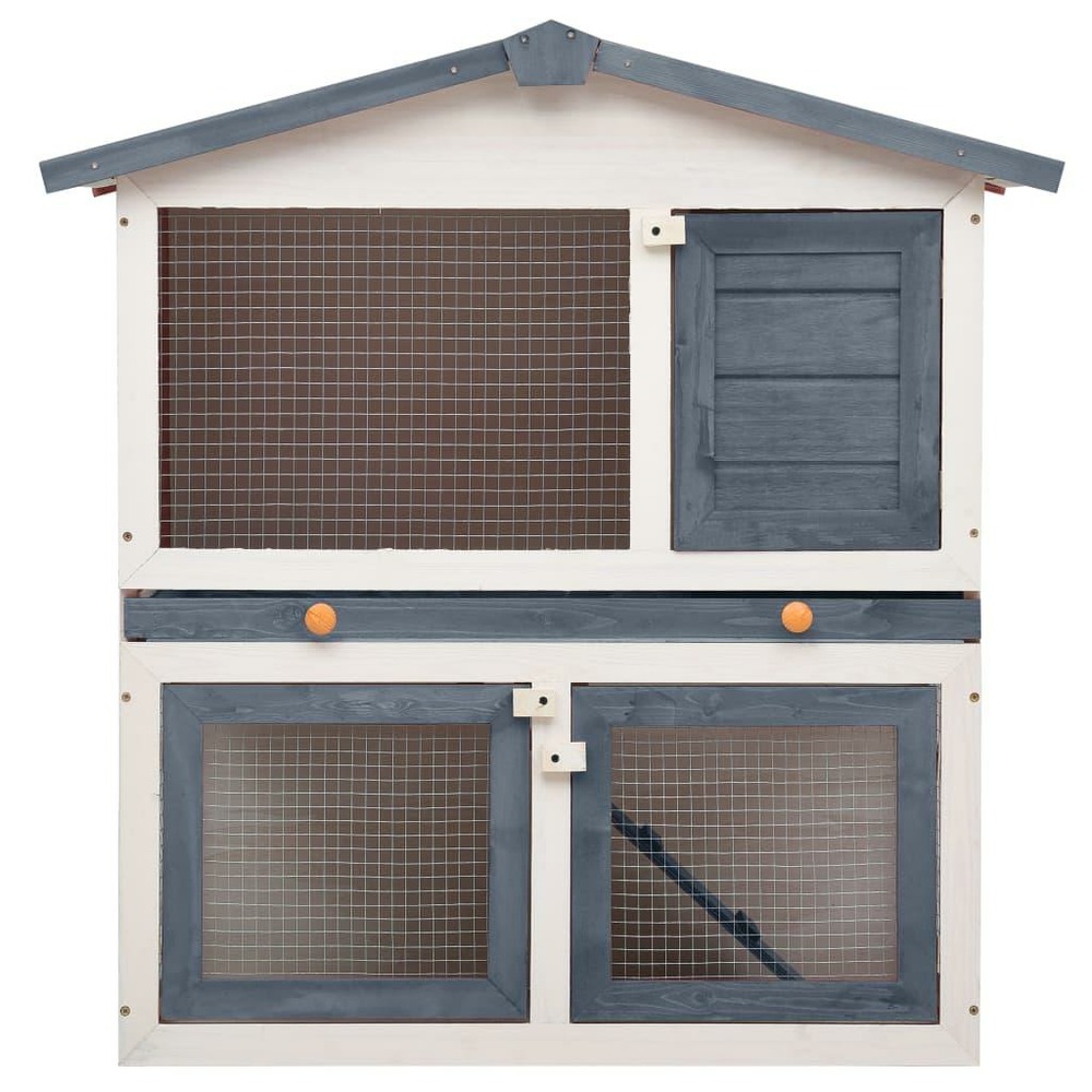 Clapier d'extérieur 3 portes 94 x 60 x 98 cm bois gris et blanc