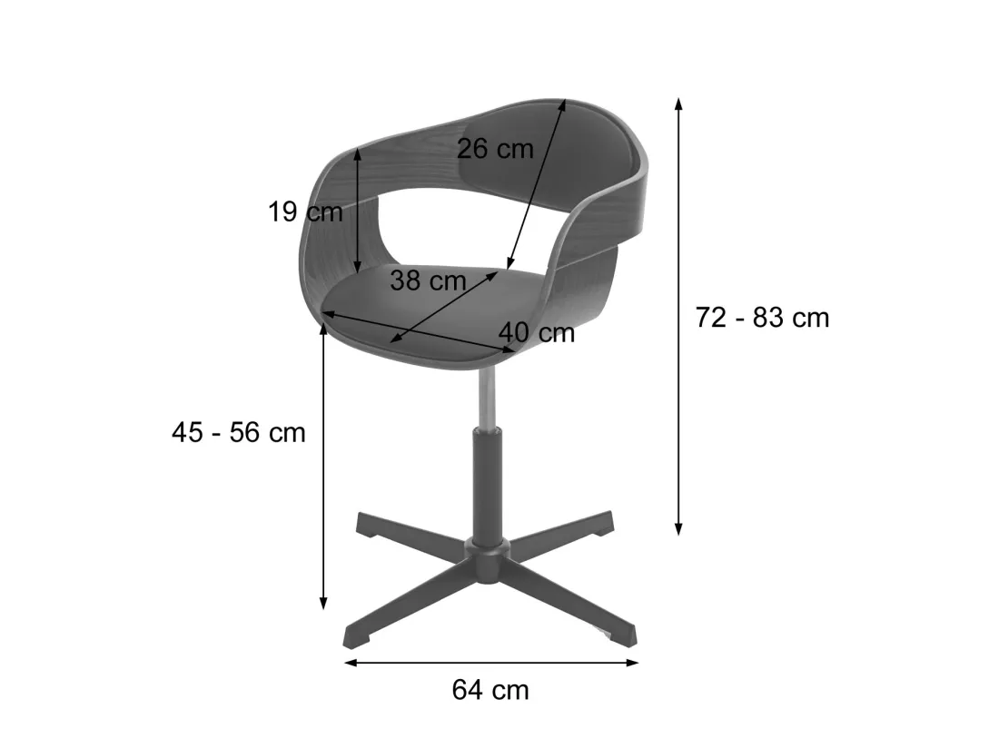 Chaise de bureau MCW-H46, aspect noyer, cuir synthétique noir