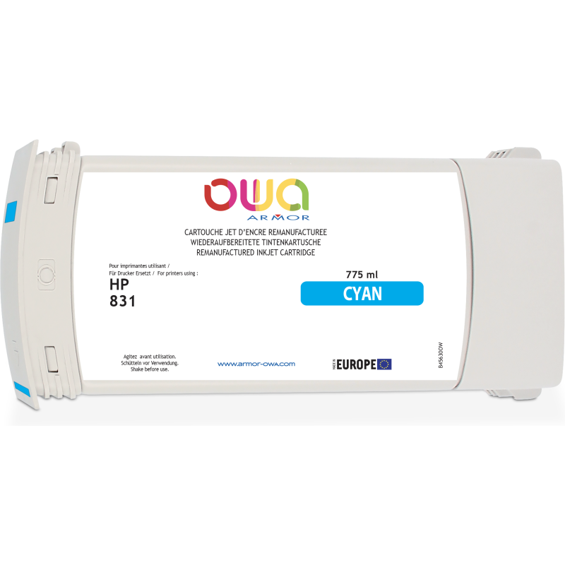 Cartouche d'encre traceur remanufacturée OWA - standard - Cyan - pour HP 831C