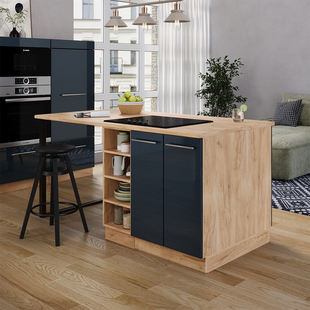 Vicco Kücheninsel Fame-Line Eiche Dunkelblau Hochglanz 90 cm geschlossen
