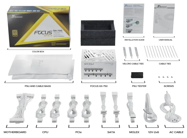 Seasonic FOCUS GX 750 - Strømforsyning (intern) - ATX12V 3.0/ EPS12V - 80 PLUS Gold - AC 100-240 V - 750 Watt