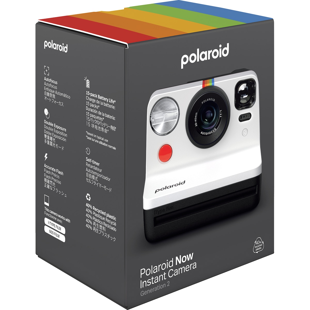 Polaroid Now Gen 2 analogt kamera (sort / hvit)