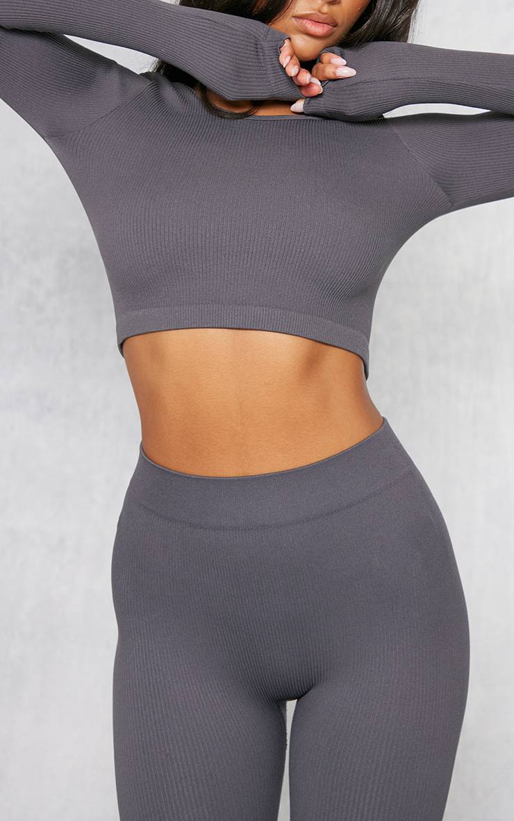 Charcoal Grey Legging Côtelé Sculptant À Détails Contour