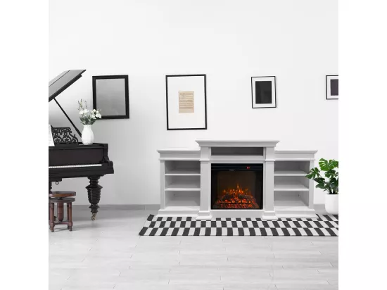 Cheminée électrique sur pied en bois blanc L179 x P48 x H85