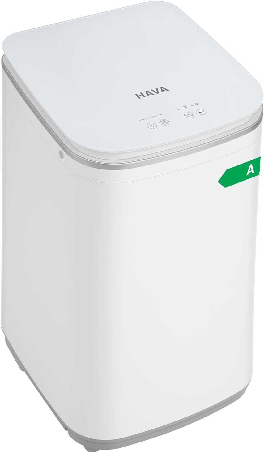 HAVA Mini Waschmaschine, 3 kg Fassungsvermögen Kleine Waschmaschine & Schleuder, Vollautomatisch mit 8 Programmen, Heißwaschfunktion & Ablaufpumpe, Platzsparend für Wohnungen, Wohnheime und Wohnmobile