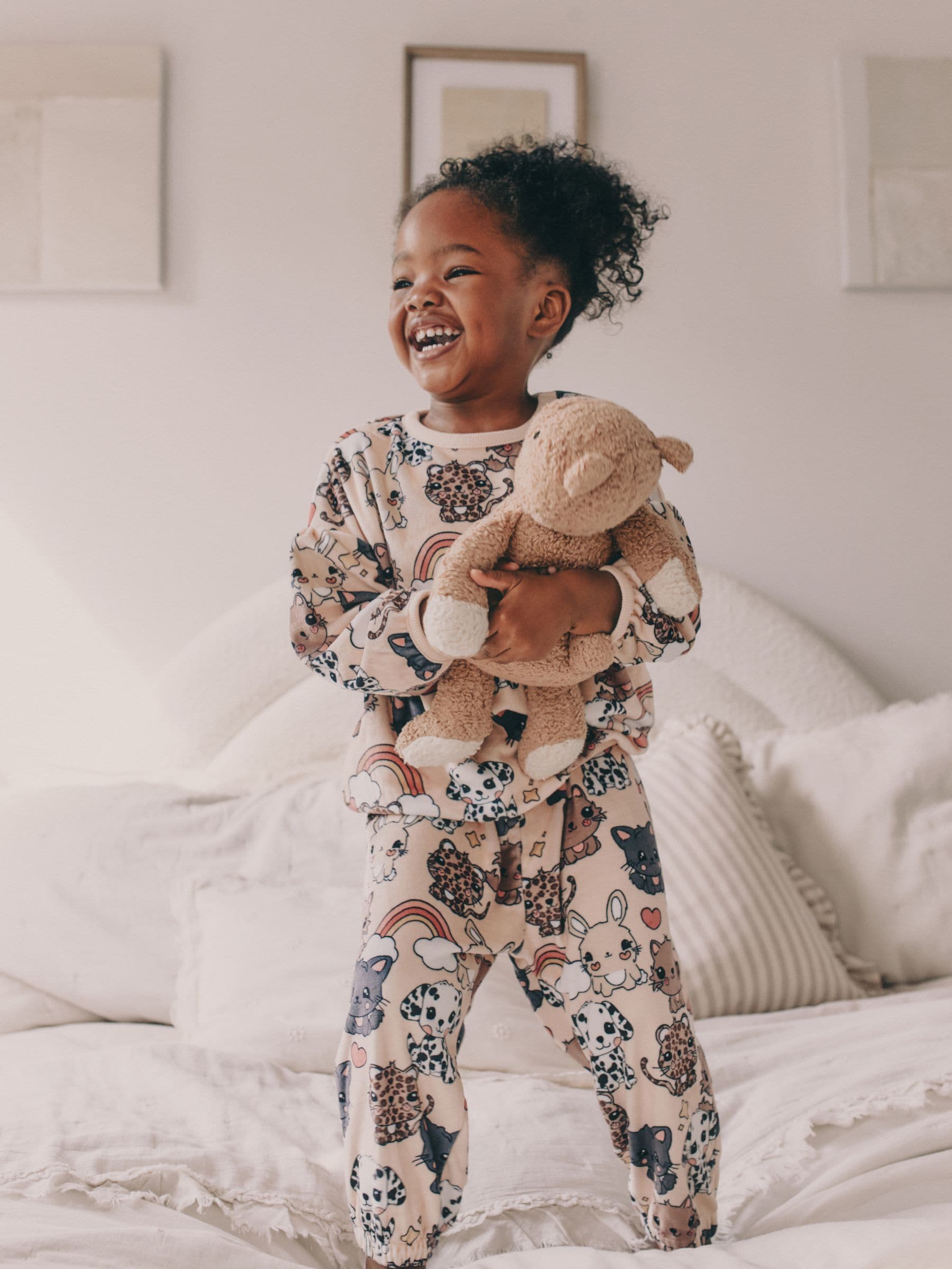 Ecru/bruine dieren - Behaaglijke fleece pyjama (9 mnd-10 jr)