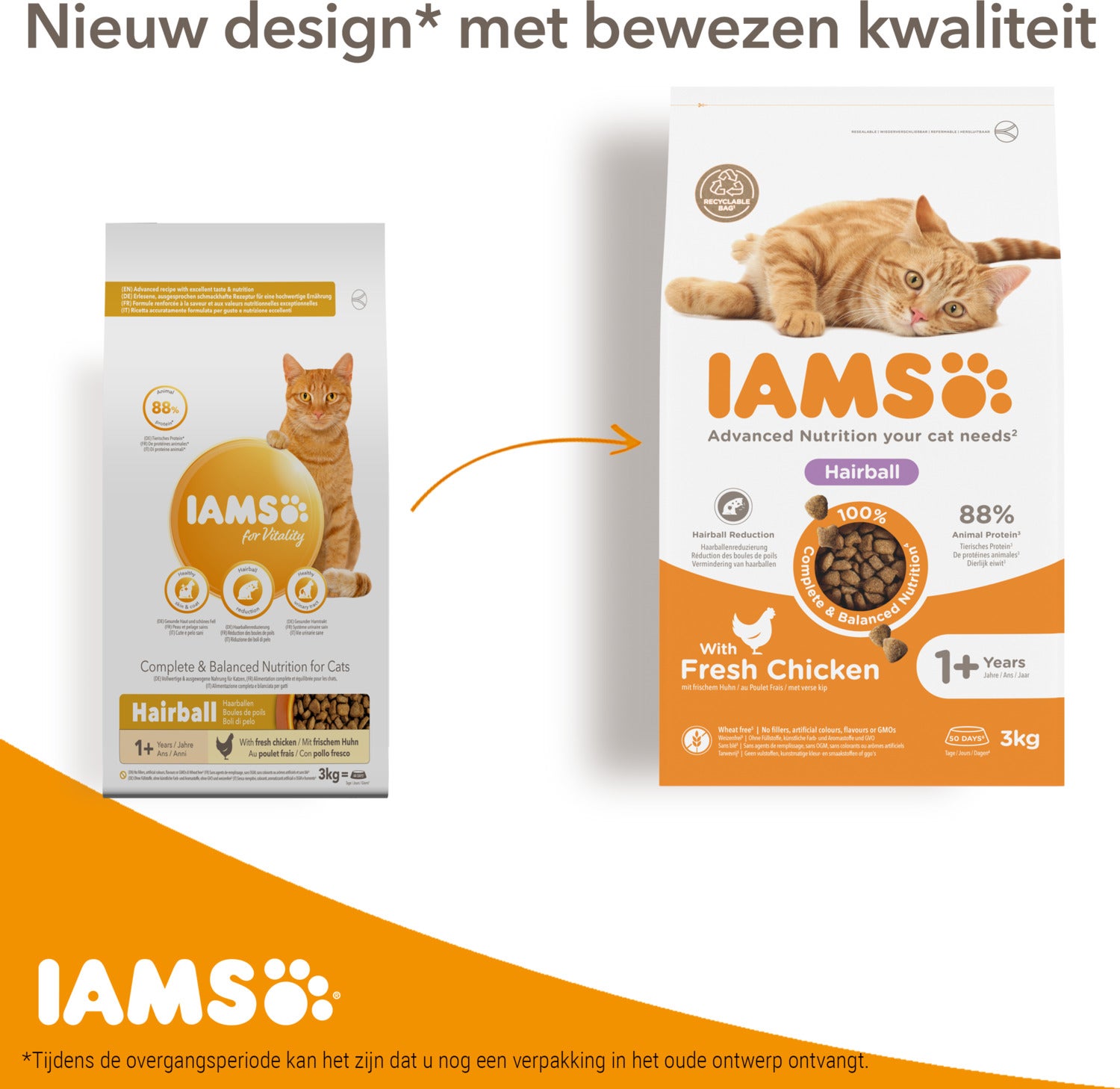 Iams kattenvoer haarballen kip adult 3 kg