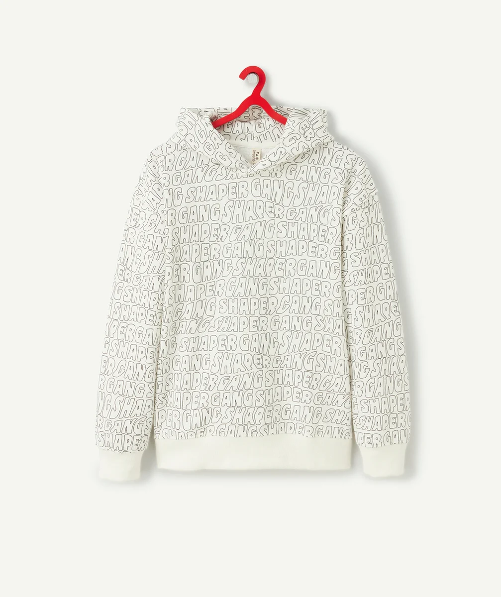 SWEAT À CAPUCHE MIXTE EN FIBRES RECYCLÉES ÉCRU IMPRIMÉ MESSAGES