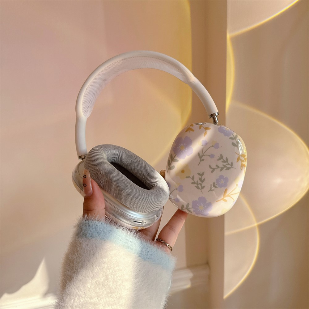 AirPods Max Gummi Hülle Schutz Abdeckung - Lila (Blumen)