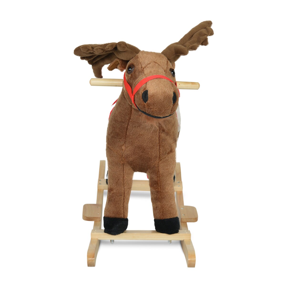 Moni Plüsch Schaukeltier Rudolf WJ-001 Hirsch, Musikfunktion, Holzgriffe braun