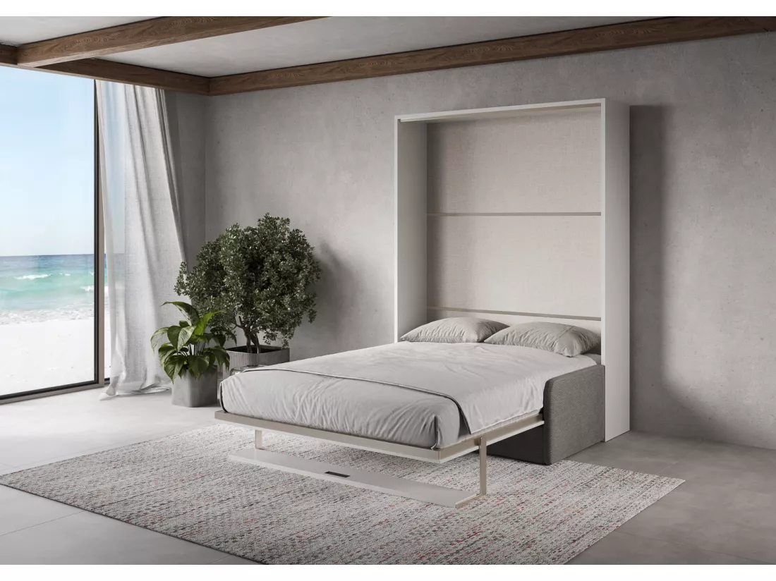 Versia Sofà 160 lit double escamotable vertical avec canapé et étagère Blanc