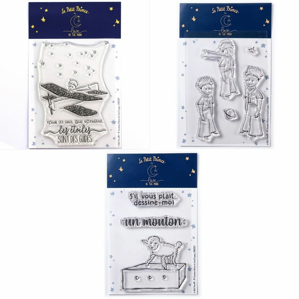 9 tampons transparents le petit prince dans son avion + etoiles + mouton