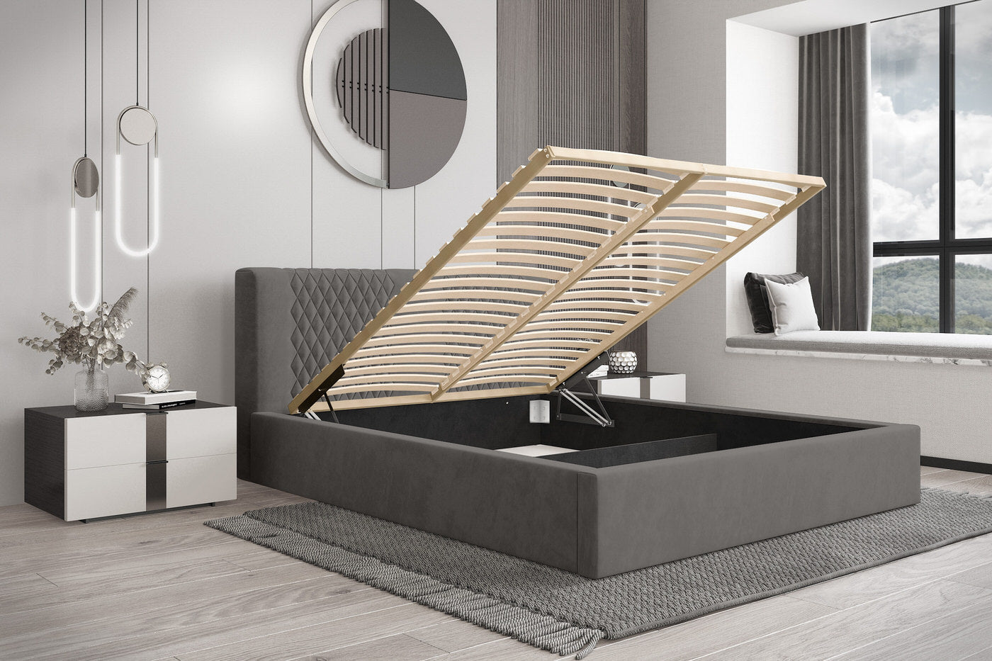 Trae Mobler Montana 140 x 200 cm Gestoffeerd Bed Donkergrijs