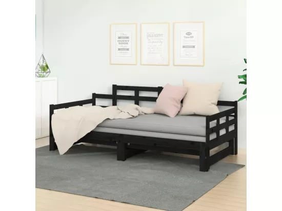 Lit coulissant sans matelas noir 2x(90x200) cm