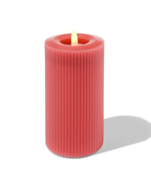 bougie nervurée LED avec cire Ø7.5x15 rose foncé