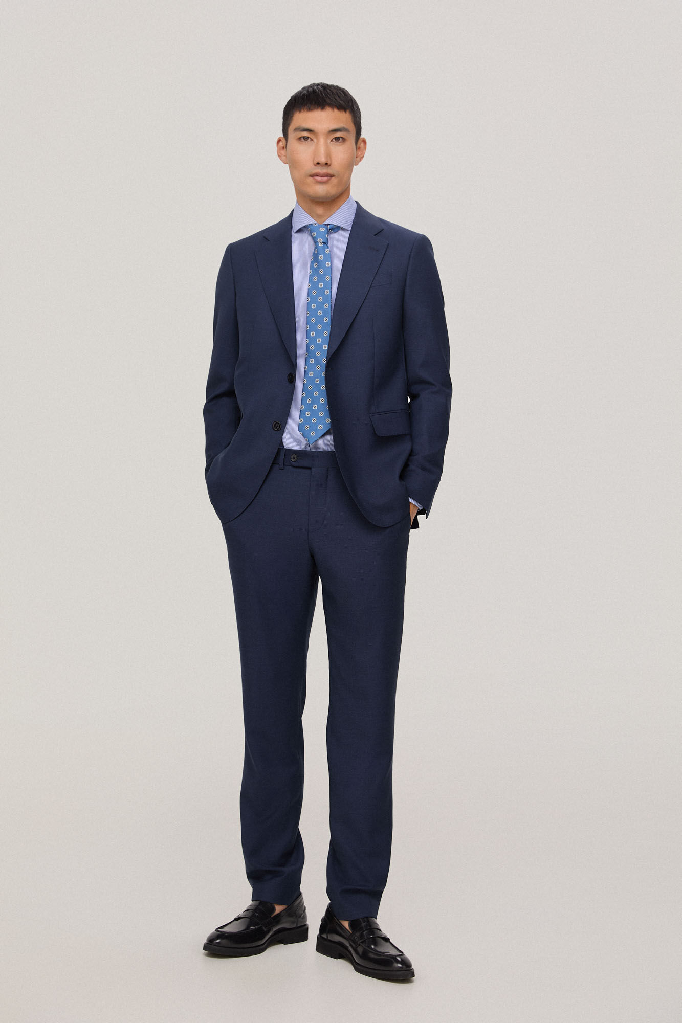 Terno estilo americano com estampa de olho de perdiz, modelagem slim fit - Azul