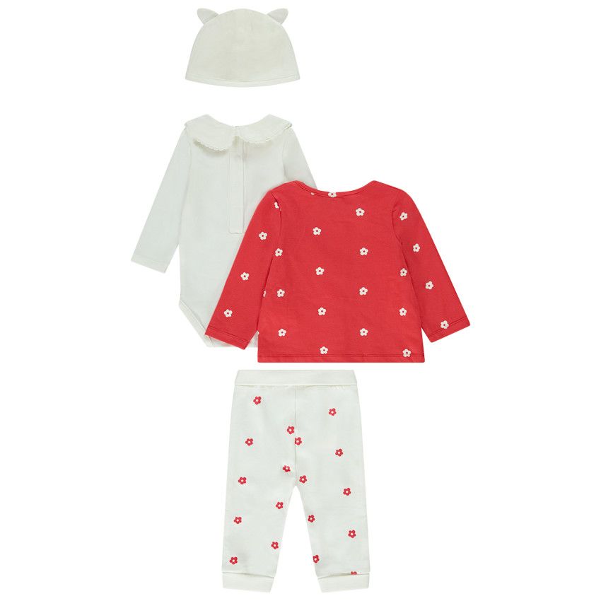 Ensemble 4 pièces imprimé fleurs pour bébé fille - Rouge