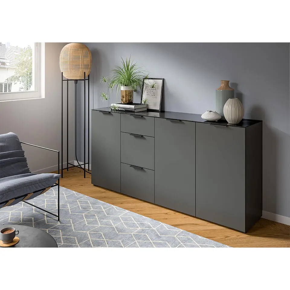 Hioshop Ray dressoir 3 laden 3 deuren antraciet