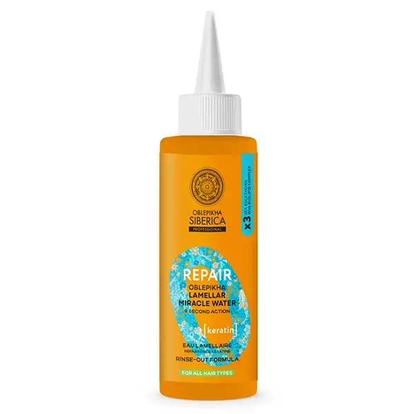 Água de Queratina Reparadora Lamelar Natura Siberica Oblepikha O com Espinheiro-marinho para cabelos secos e danificados 200ml