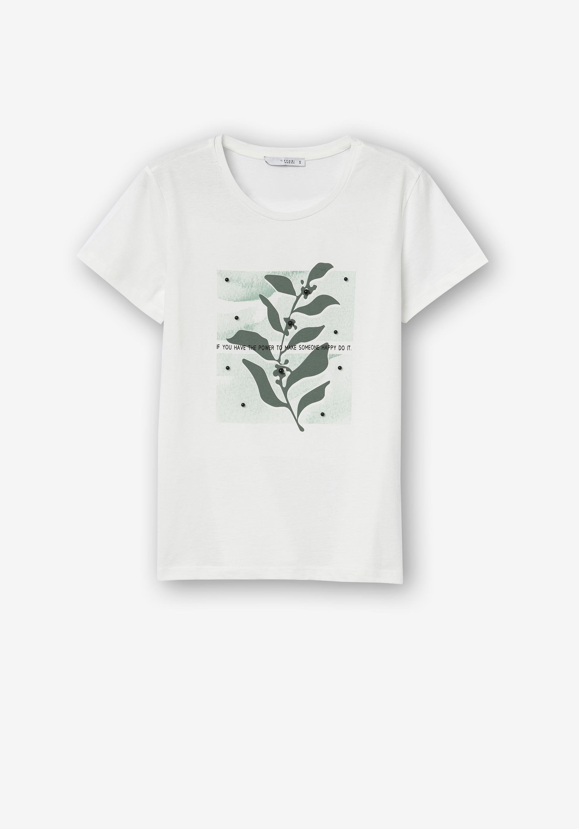 T-shirt Estampado Frontal com Aplicações