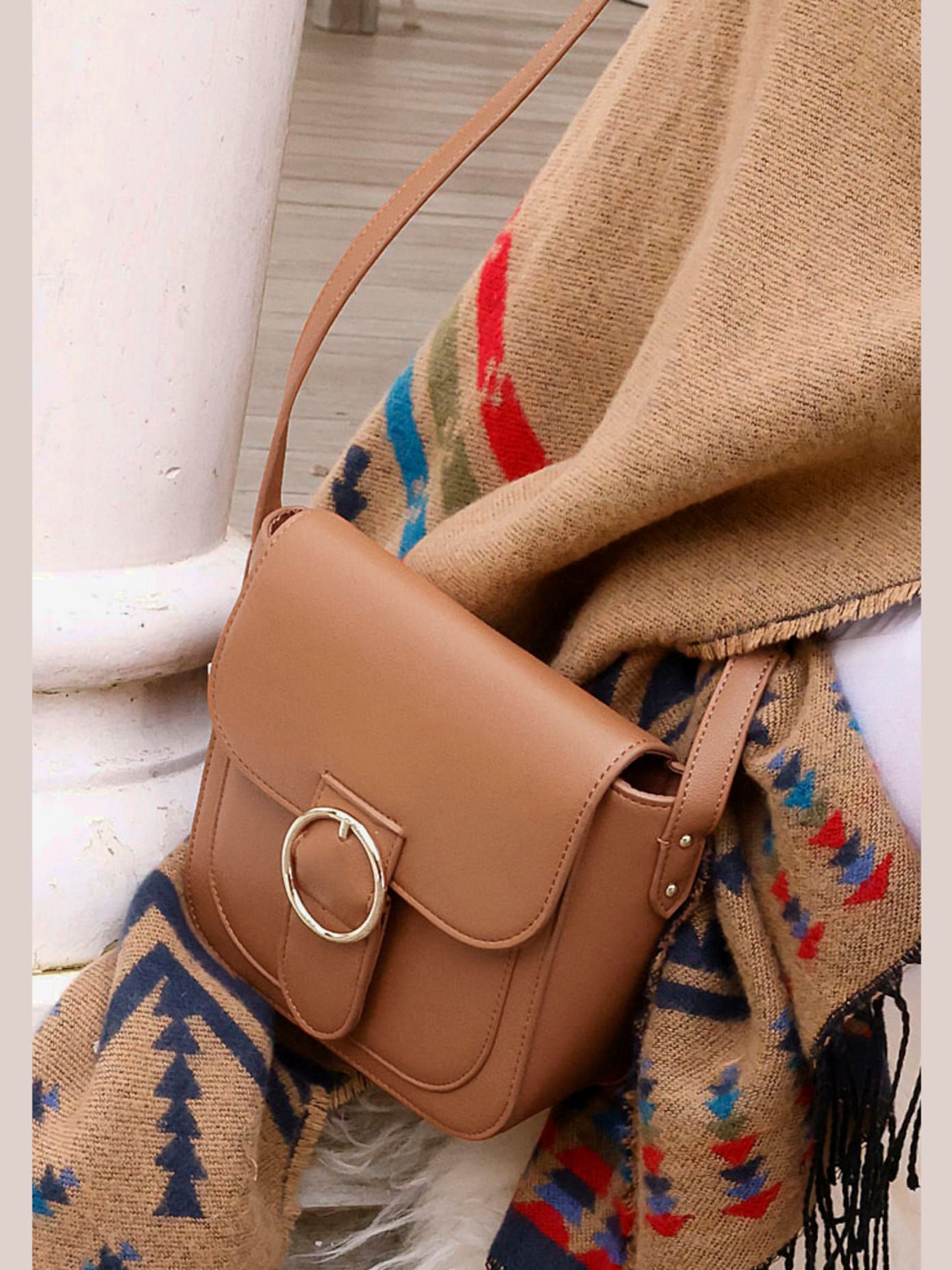 Sac en bandoulière sac à main avec anneau décoratif couleur or