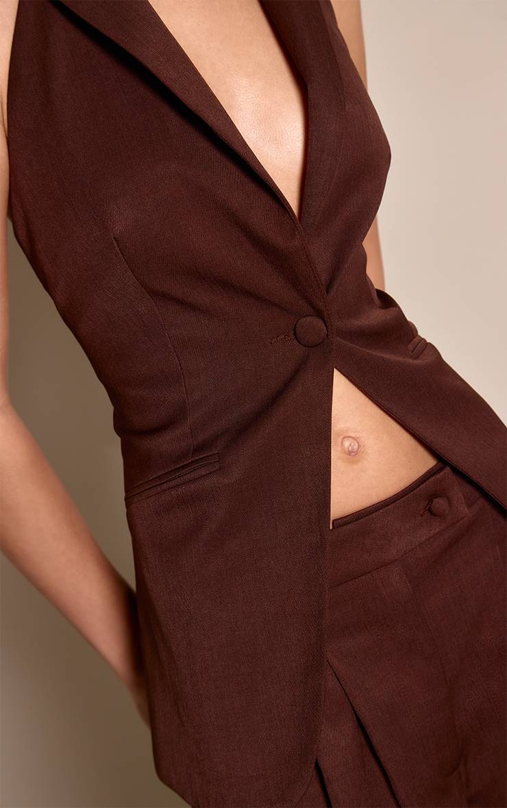 Marron Ensemble Coordonné Avec Gilet Ouvert À Col
