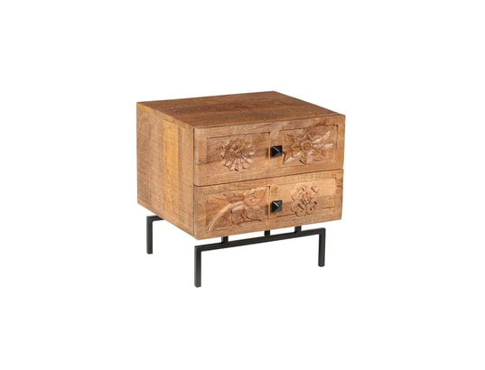 BOIS ET CHIFFONS CONCEPT - Table de chevet 2 tiroirs - manguier sculture