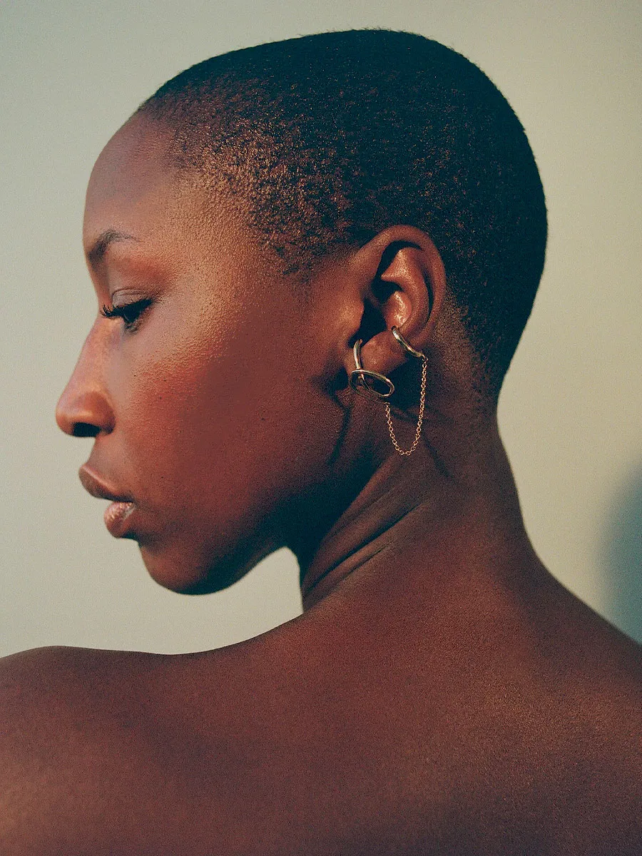 Boucle d'oreille avec earcuff plaqué or Cobra FARIS