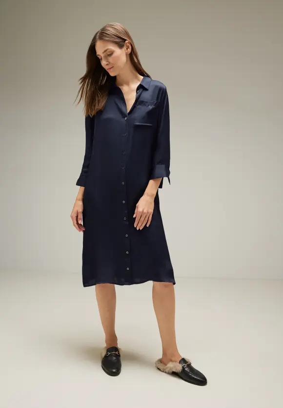 Viskose Hemdblusenkleid - deep blue