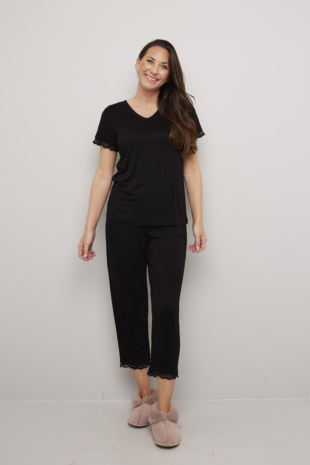 Pyjamas med korte ermer og trekvart bukse Lace