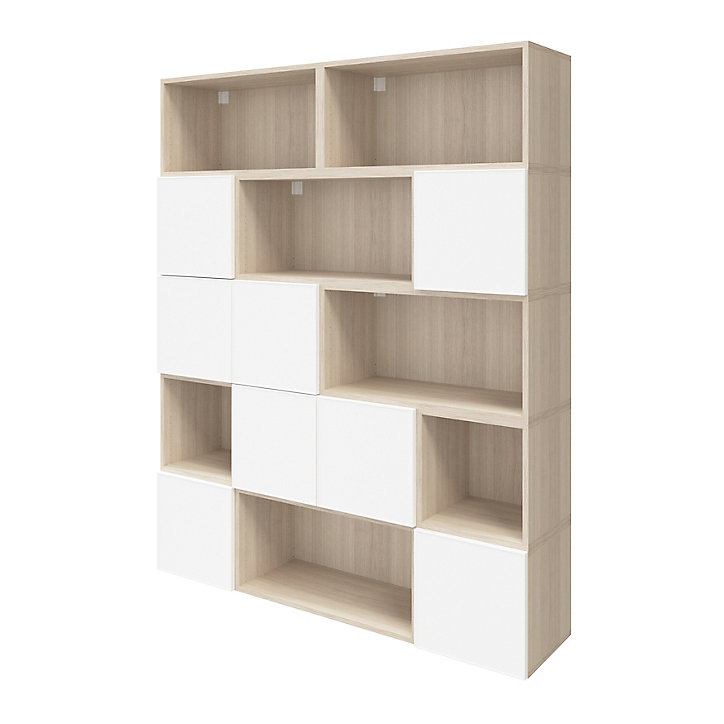 Étagère semi-ouverte effet chêne et blanc mat GoodHome Atomia H. 187,5 x L. 150 x P. 37 cm