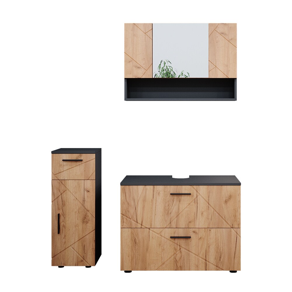 Vicco Badmöbelset Irma Anthrazit Eiche modern 80 cm 30 cm Badezimmerschrank Badschrank Badezimmermöbel Waschtischunterschrank Spiegelschrank Midischrank Schranktür Schrankfach Schrankschublade