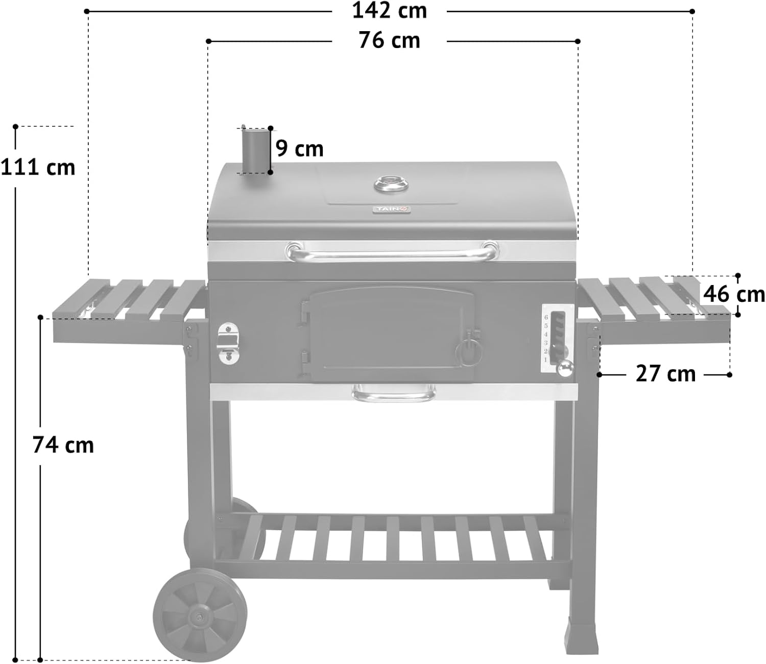 TAINO HERO XXL Smoker Holzkohle-Grill BBQ Grillwagen Standgrill