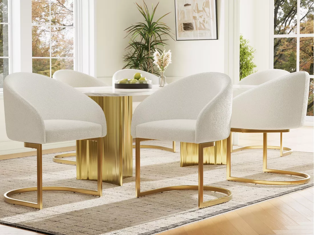Lot de 6 chaises cantilever en tissu bouclette Beige