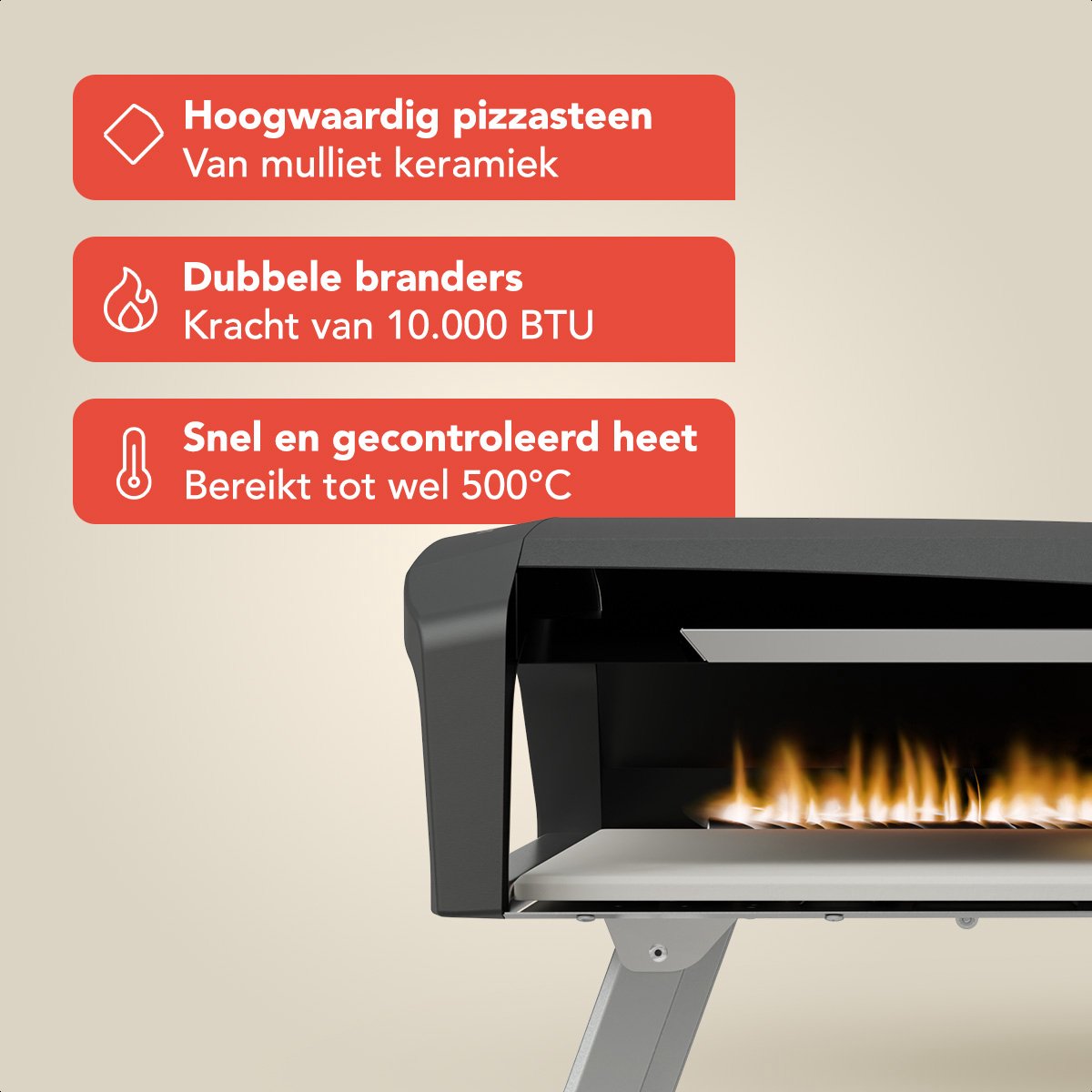 KitchenBrothers dubbele brander Pizza Oven - gas