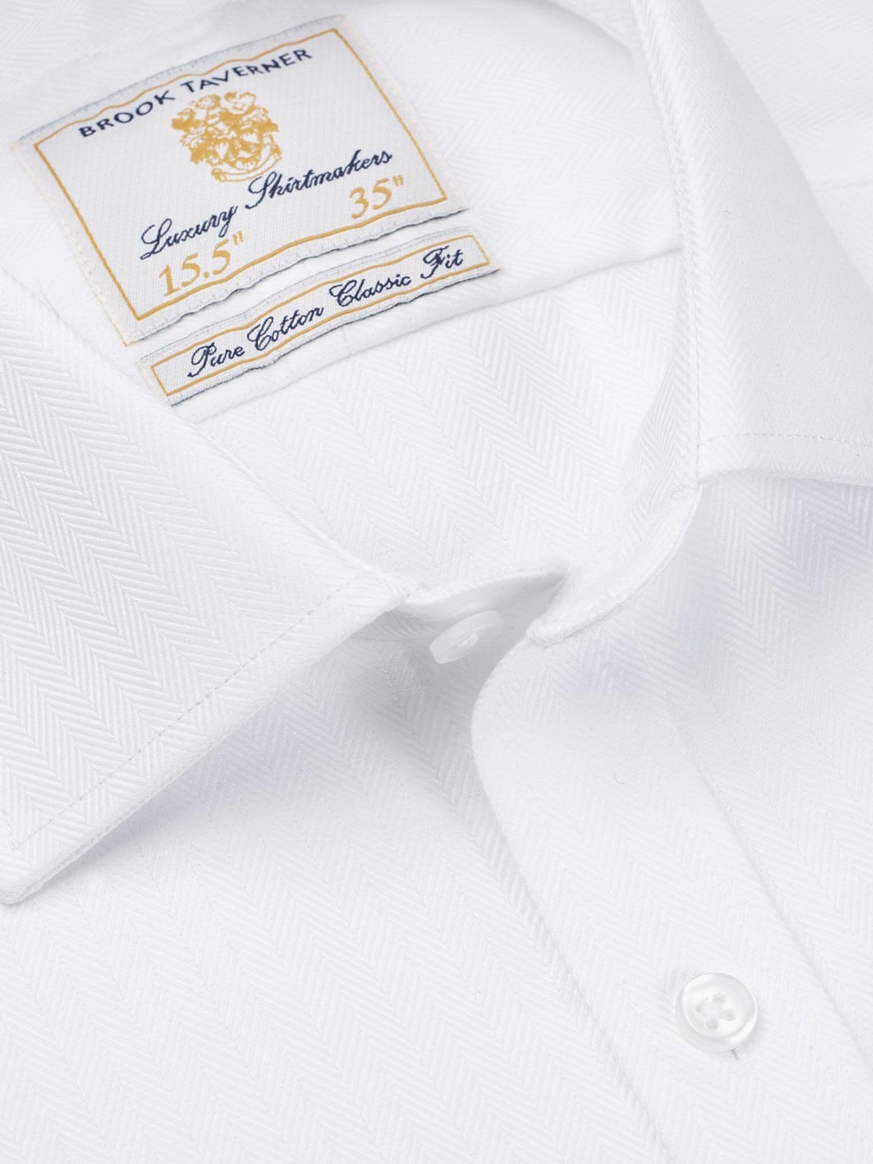 Wit - Tailored fit - Brook Taverner Double Cuff Herringbone Cotton Shirt