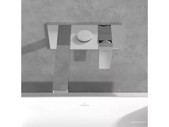 Mitigeur lavabo mural VILLEROY ET BOCH Architectura Square avec vidage Push Open Chrome + corps encastré