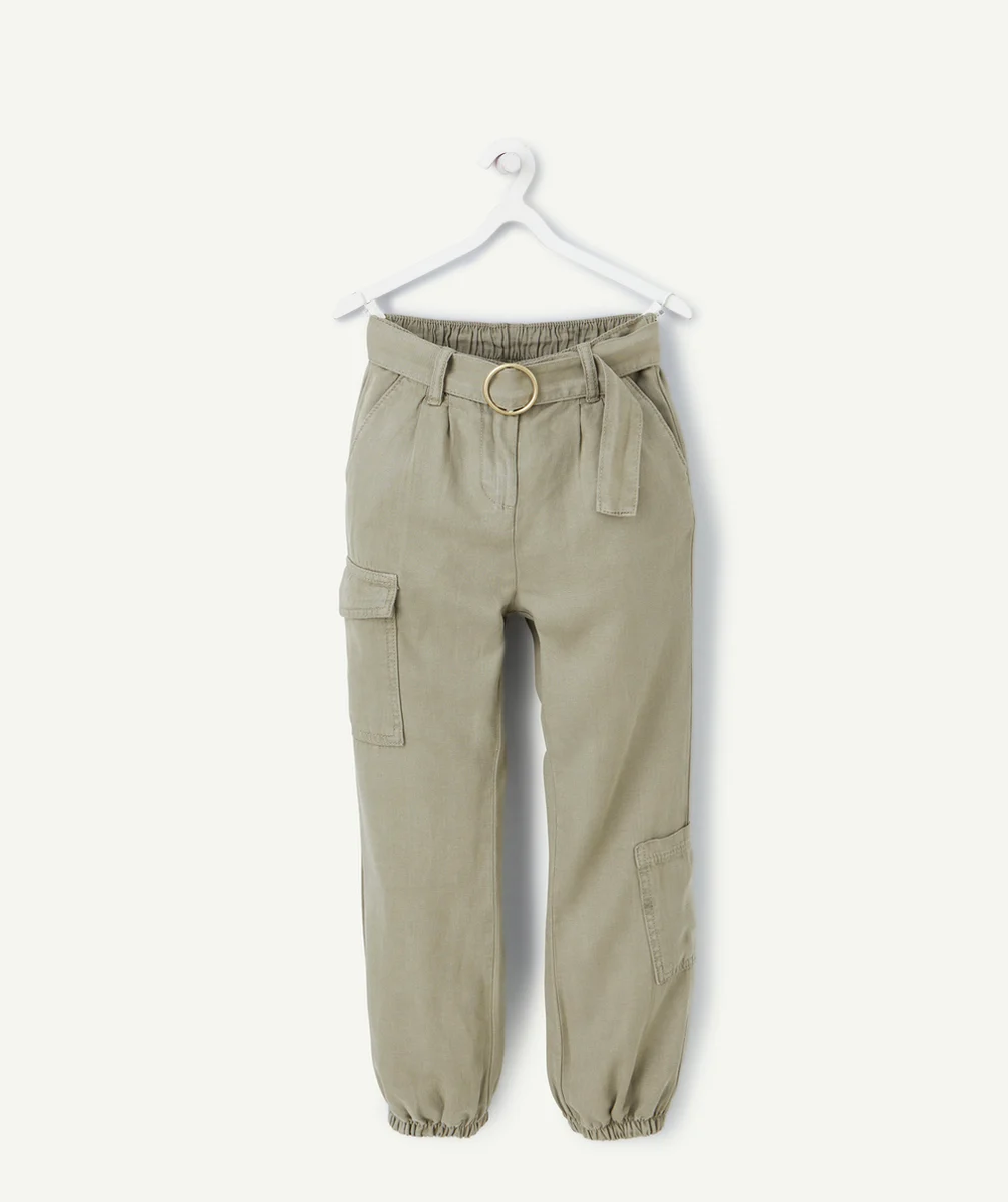 PANTALON FILLE EN VISCOSE RESPONSABLE KAKI AVEC CEINTURE