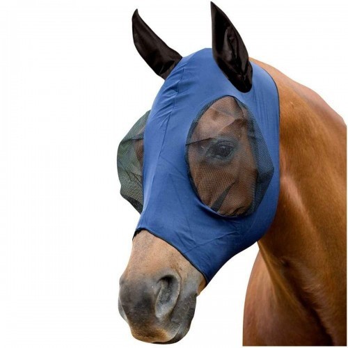 Máscara com rede elástica e protetores de orelha para cavalos, azul-marinho/preta