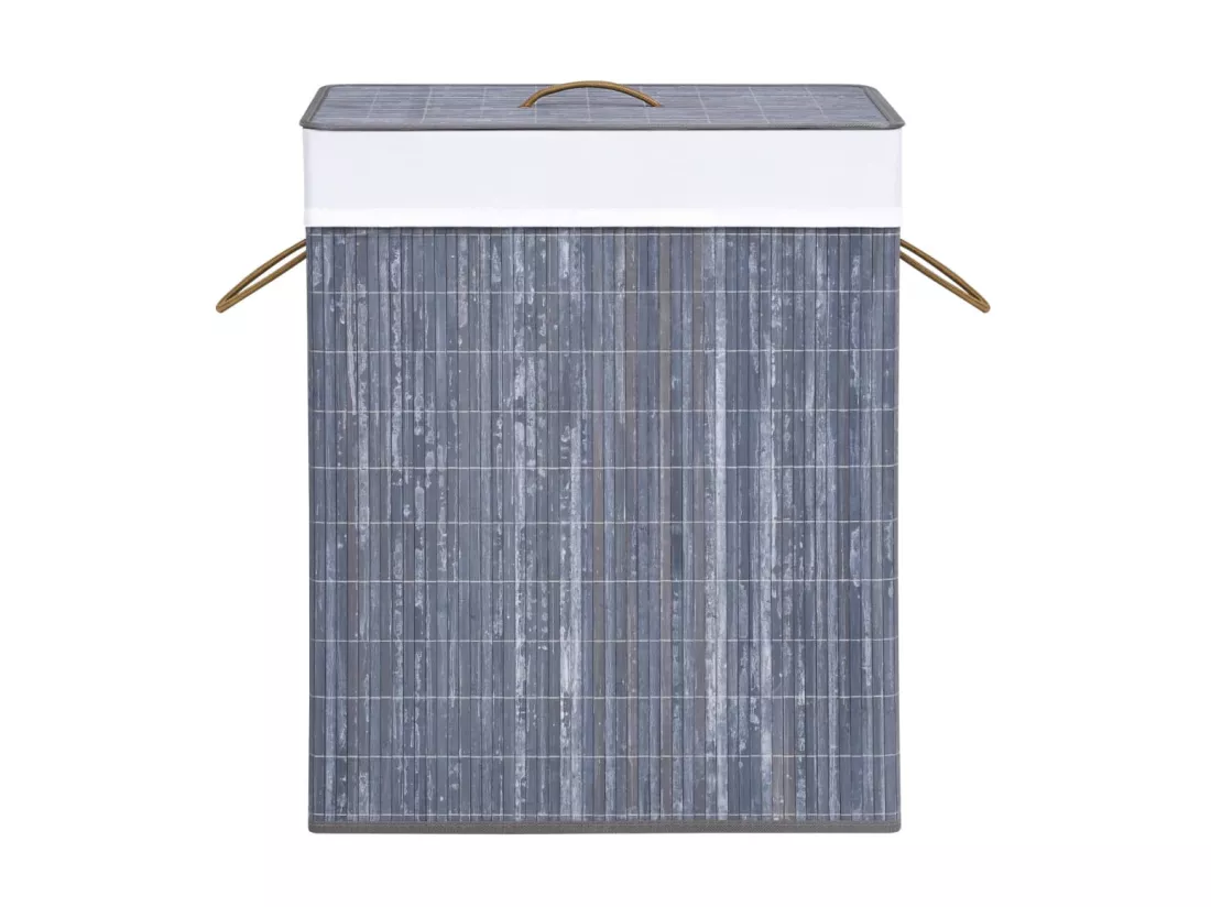 Panier à linge avec 2 sections bambou gris 100 L