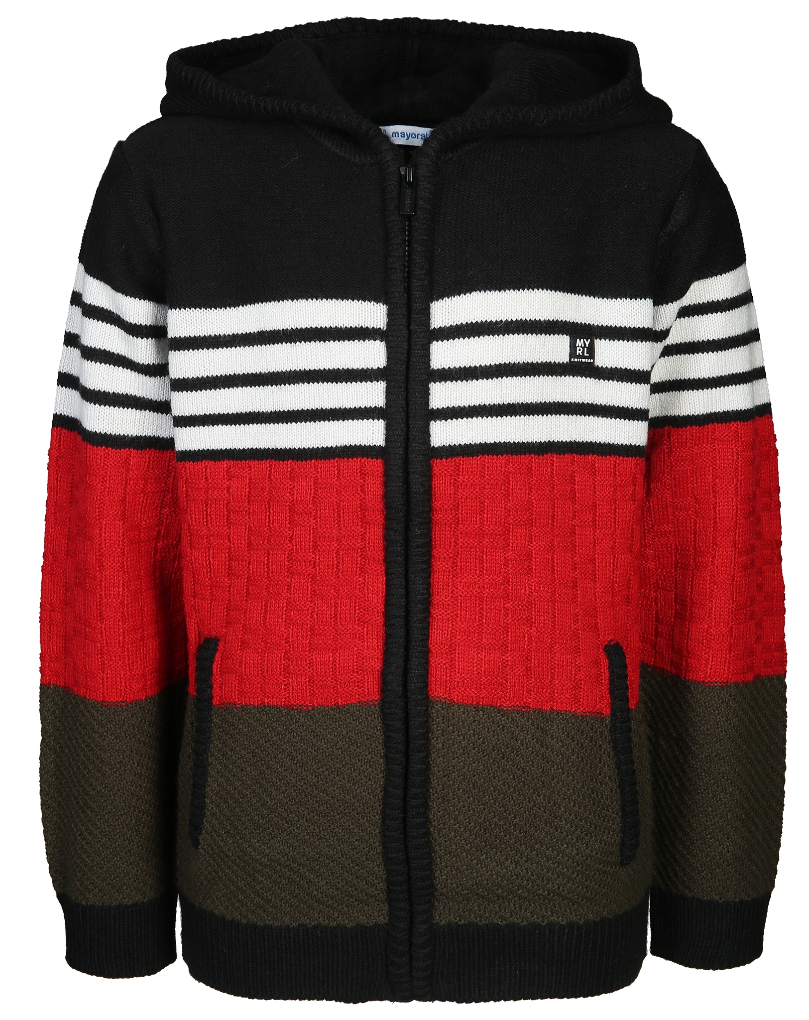 Kapuzen-Strickjacke COLORBLOCK in rot