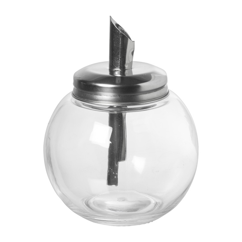 Suikerstrooier bol - glas/rvs - ø8.5x12 cm