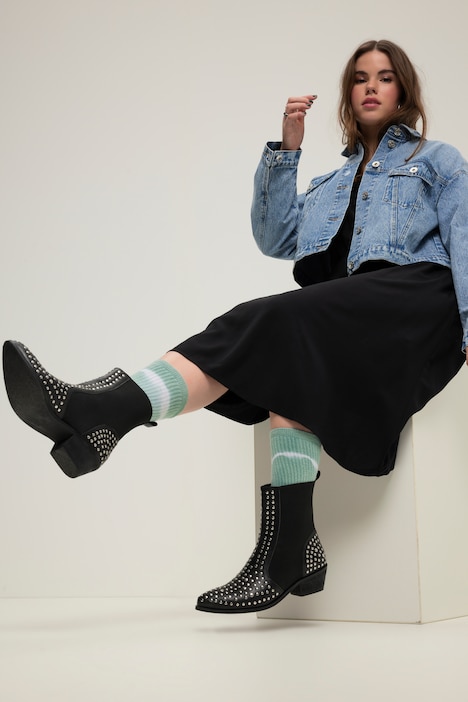 Cowboy-Stiefeletten, Leder, Ziernieten, Elastikeinsätze, Weite H