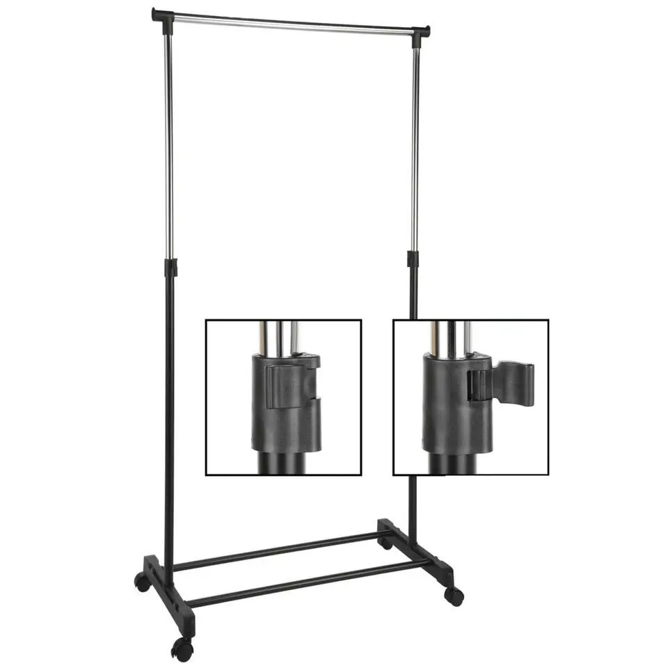 HI mobiel kledingrek - verstelbaar - op wielen - zwart - 160 cm